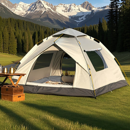 Camping Tent Automatic Pop-Up with Double Doors, Polyester Body and Four Size-Window Configurations