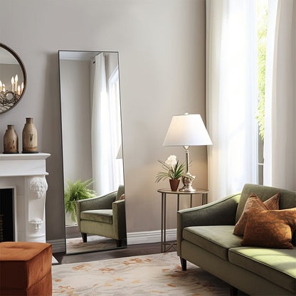 Full Length Mirror Floor Standing with LED Light – Arched & Rect Aluminum Frame Dressing Mirror for Bedroom Living Room, Black/Golden/White