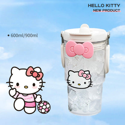 Hello Kitty Water Bottle with Straw 30 Oz, Large Cartoon Tumbler for Women & Girls, Portable Outdoor Sports Cup with Bow & Sticker