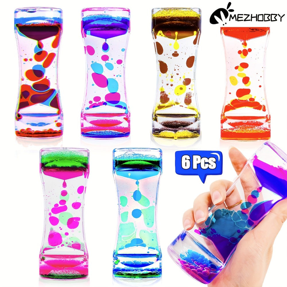 Liquid Motion Bubbler Timer 6 12 Pack Sensory Fidget Toys for Kids Adults, Colorful Liquid Hourglass Desk Toy for Stress