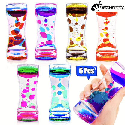 Liquid Motion Bubbler Timer 6 12 Pack Sensory Fidget Toys for Kids Adults, Colorful Liquid Hourglass Desk Toy for Stress