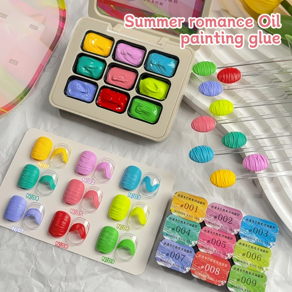 Gel Nail Polish Set with MORDDA Label, 9 Romantic Summer Dopamine Gel Colors in Nine-Grid Set