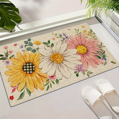 Sunflower Daisy Doormat Floral Welcome Mat Flannel Rug for Front Door Entryway Bathroom Kitchen, Spring Summer Seasonal Decor