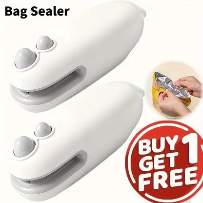 Mini Bag Sealer Two-Pack in White with USB-C Charging, Heat-Seal Button, Cutter and Magnetic Back