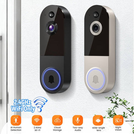 166° Ultra Wide Angle Smart Doorbell Camera 2K HD Wireless WiFi, AI Human Detection, Two-Way Audio