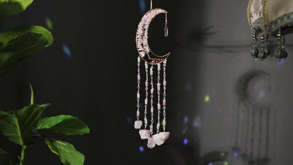 Dreamcatcher Moon Suncatcher Wall Hanging, Handmade Boho Wind Chime Pendant for Indoor Outdoor Garden