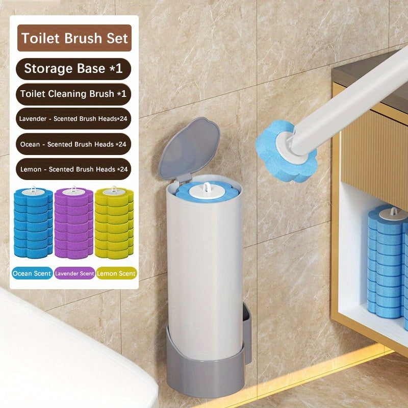 Disposable Toilet Brush Set with Replacement Brush Heads Wall Mounted or Floor Standing for Entryways, Bedrooms and Living Spaces