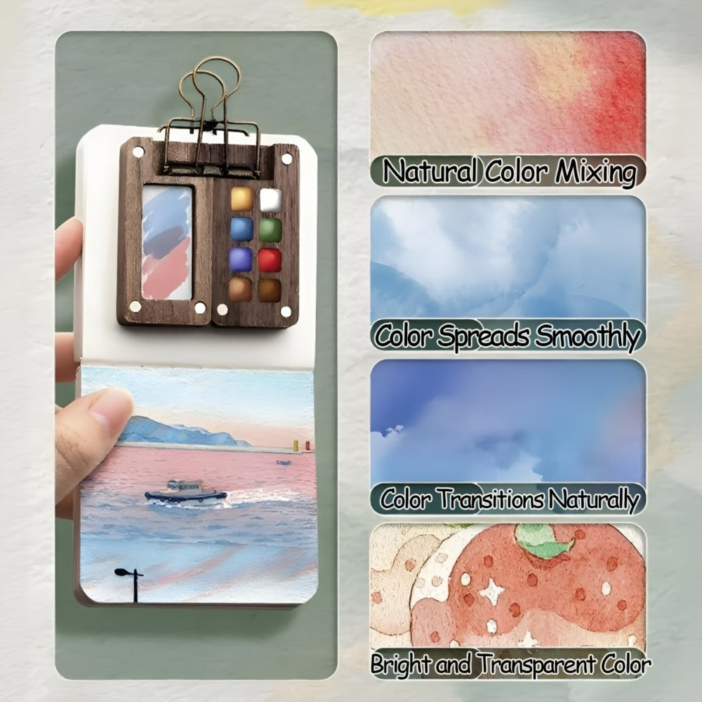 Portable Watercolor Paint Set 24 Colors with 15-Grid Palette 3 Brushes with the Listed Color, Size or Set Options for Everyday Use