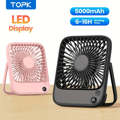 USB Desk Fan Battery Operated, 2000mAh & 5000mAh Rechargeable Mini Personal Fan, 4-Speed Adjustable