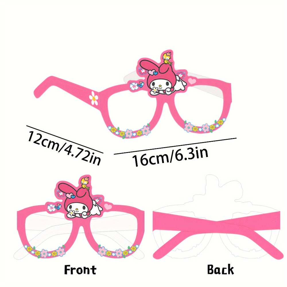 Sanrio Photo Booth Glasses Props 12 Pcs Hello Kitty Kuromi My Melody Cinnamoroll Gudetama for Parties, Celebrations and Guest Favors
