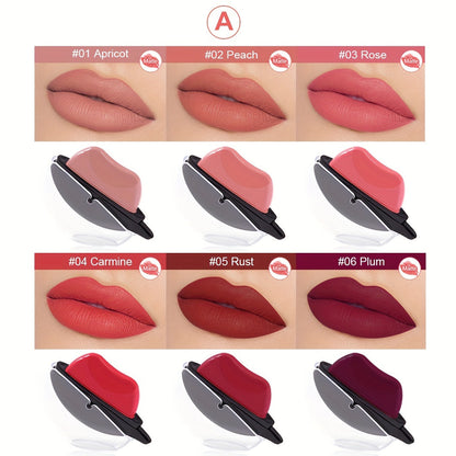 Lipstick Set, Mirsist 6-Piece Lip-Shaped Color Collection with Three Numbered Shade-Group Options
