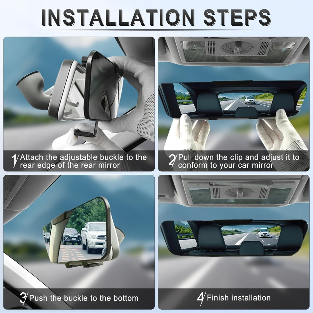 Anti-Glare Rearview Mirror 12" Wide Angle Panoramic – Universal Clip-On Convex Mirror for Car, SUV & Truck