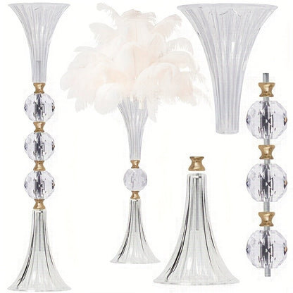 Tall Clear Acrylic Floor Vases, Two-Piece 24.8-Inch Ribbed Set with Gold-Tone Accents for Events