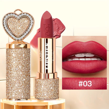 Matte Lipstick Heart-Shaped Design 24H Long-Lasting Velvet Finish – Transfer-Resistant Highly Pigmented Buildable Lip Color