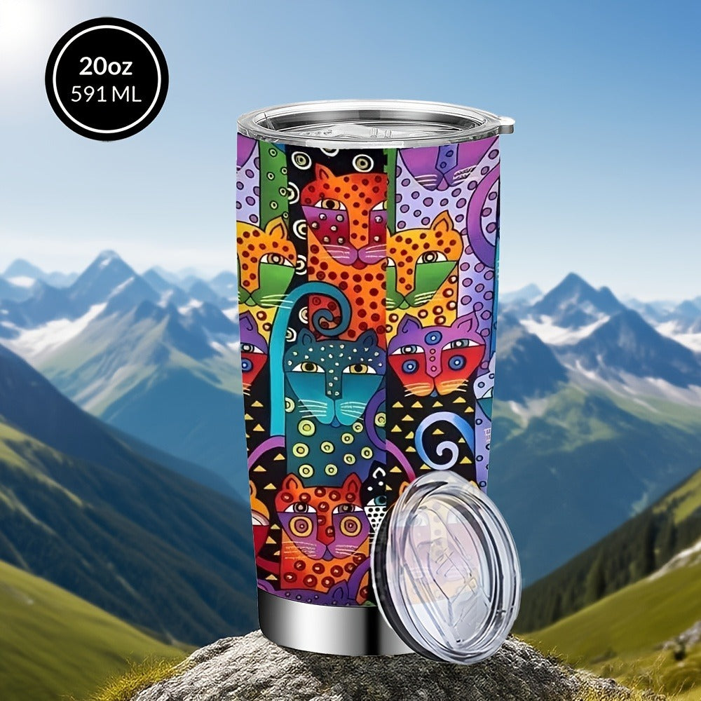 Insulated Tumbler 20oz Abstract Cat Graphic with 304 Stainless Steel, Lid and Straw for Everyday Use