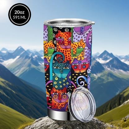 Insulated Tumbler 20oz Abstract Cat Graphic with 304 Stainless Steel, Lid and Straw for Everyday Use