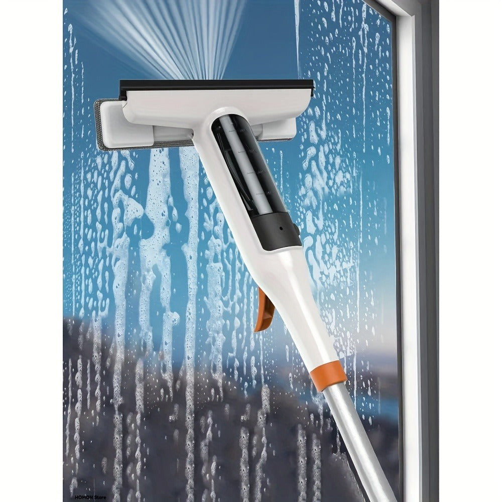 3-in-1 Glass Cleaning Kit with Durable Metal Pole & Scraper, Window Cleaner Tool for High Windows Shower Doors Car Windshields