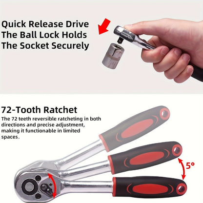 Professional Auto & Bicycle Repair Tool Set 50/53PCS – Ratchet Wrench Kit | Racing-Grade Car Maintenance Tools | Socket Set for Auto Parts