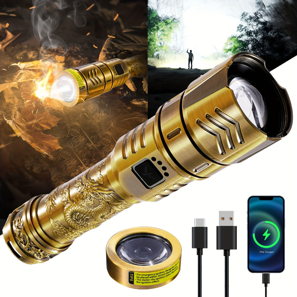 Tactical LED Flashlight 5000mAh Rechargeable Zoomable with Ignition Lens for Entryways, Bedrooms and Living Spaces
