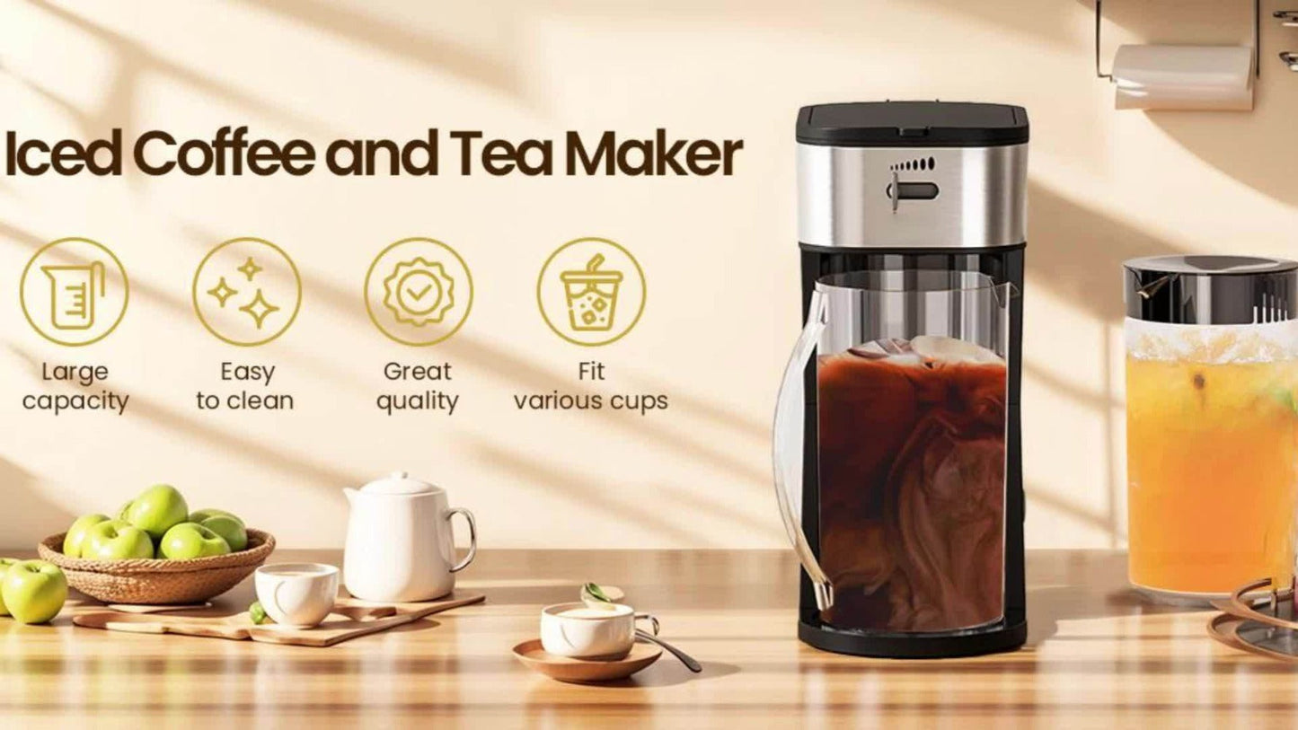 Iced Tea & Coffee Maker 3 QT Pitcher with Reusable Filter Basket, Adjustable Brew Strength, Cold Brew Machine for Iced Tea