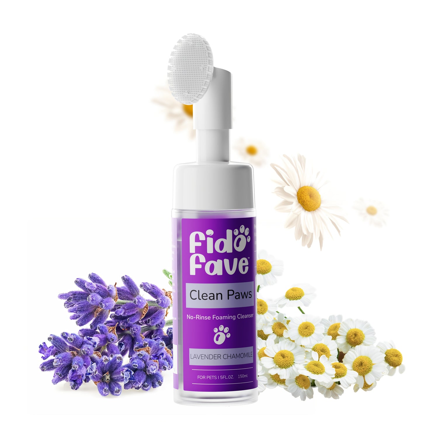 Dog Paw Cleaner No-Rinse with Soft Brush – pH Balanced Paw Wash for Dogs & Cats, 5oz Gentle Grooming Cleanser in Lavender Chamomile