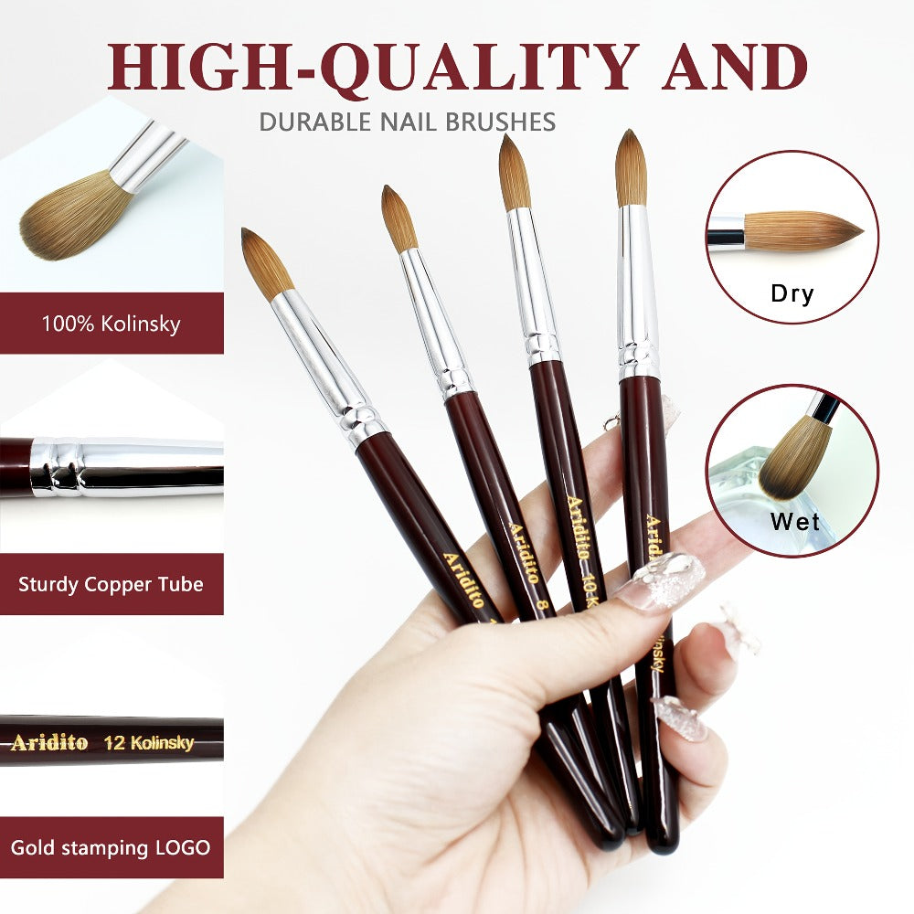 Kolinsky Acrylic Nail Brush Round Head Red Wine Wooden Handle – Professional Brush for Acrylic Extension Nail Art Sculpting & Manicure