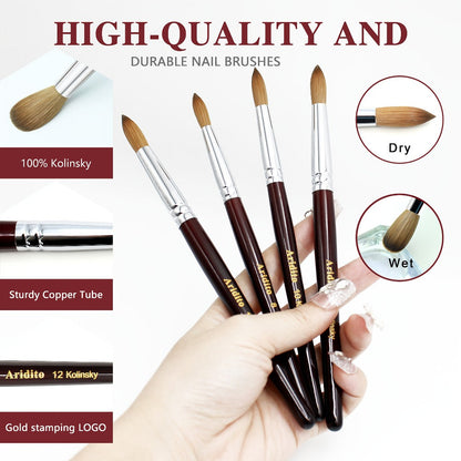 Kolinsky Acrylic Nail Brush Round Head Red Wine Wooden Handle – Professional Brush for Acrylic Extension Nail Art Sculpting & Manicure