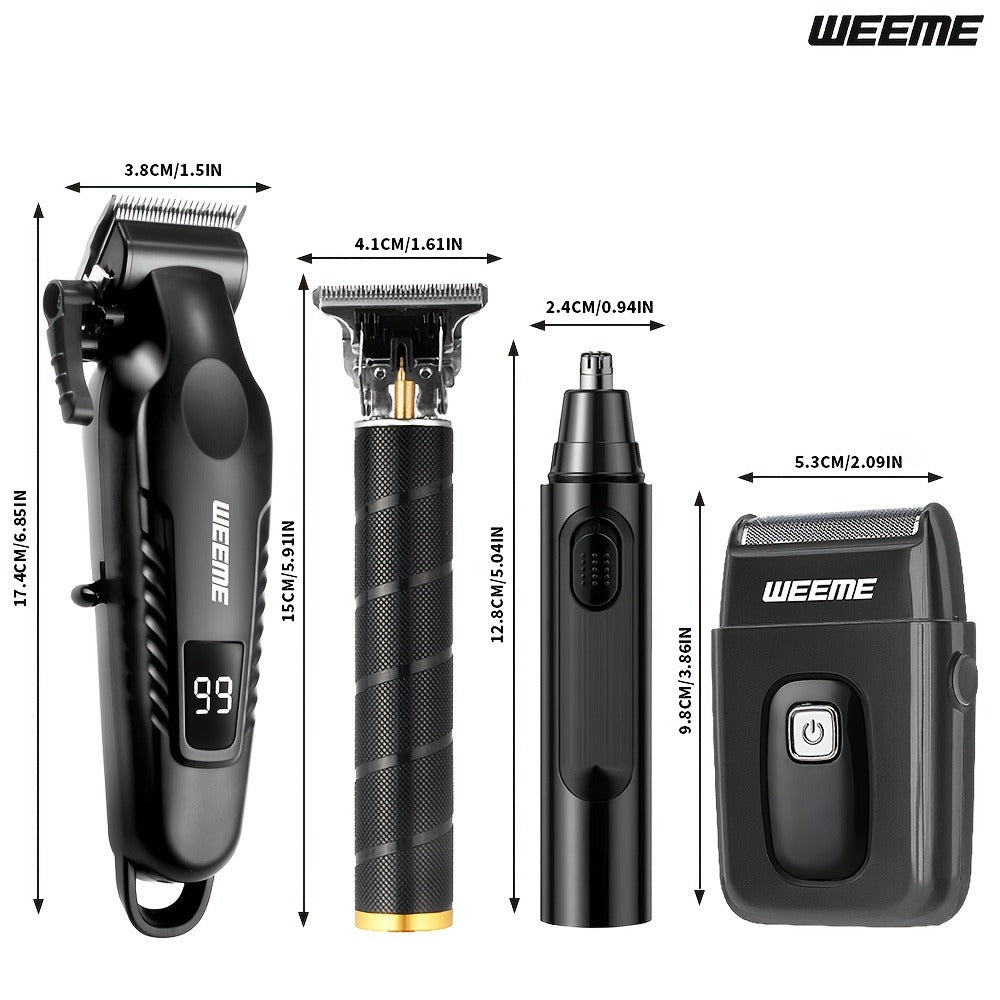 Zinc Alloy Men's Grooming Kit – USB Rechargeable Hair Clipper, Nose Trimmer, Electric Shaver & Detail Trimmer Set, 3500mAh Battery