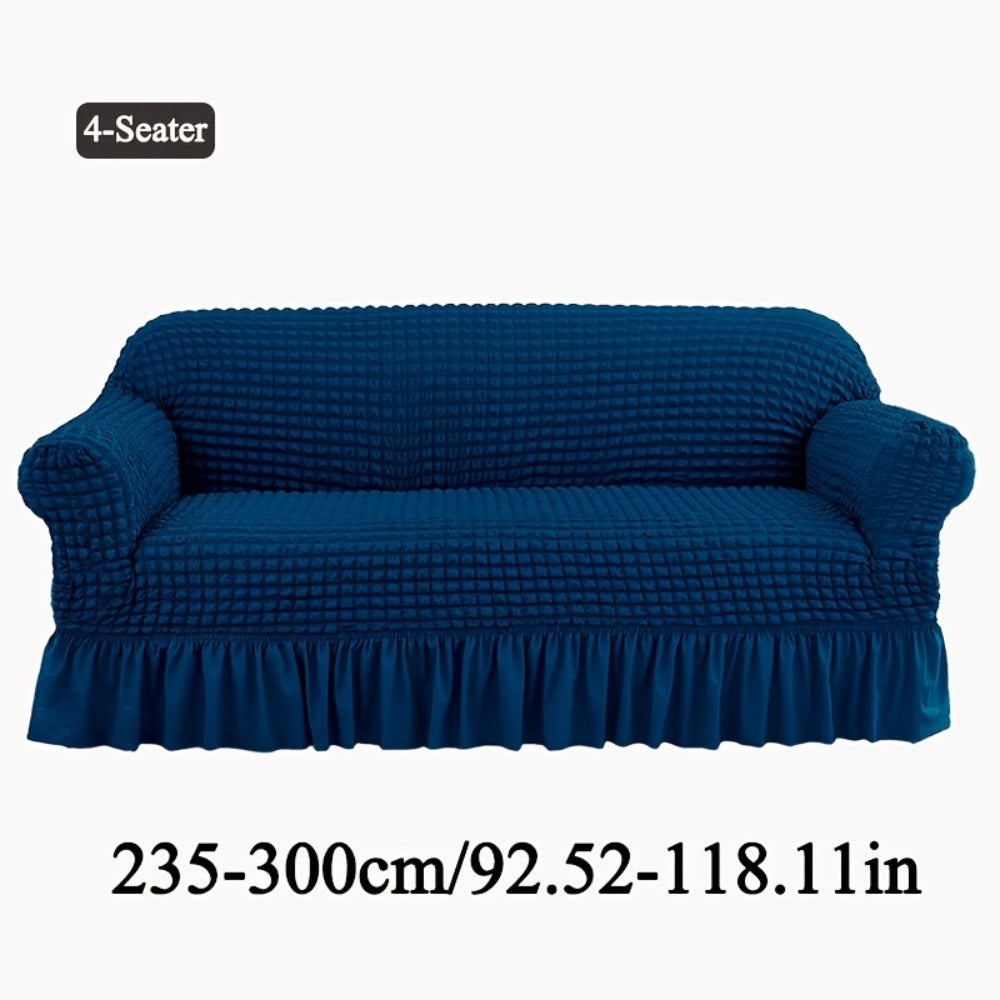 Seersucker Sofa Slipcover Elastic Band Closure Pet-Friendly All-Purpose Sofa Cover for Living Room Home Decor Protection