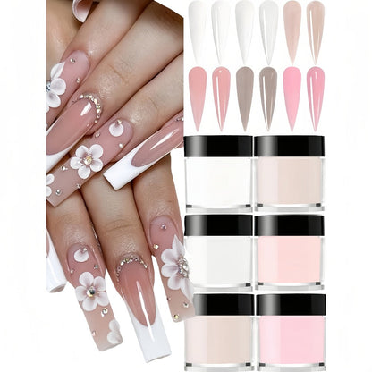 Six-Color Acrylic Nail Powder Set with Six 10g Jars in Light Nude, Pink and White Tones, Set 04