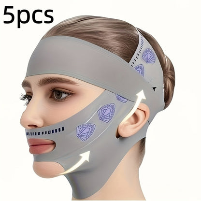 V-Line Face Lift Belt 5-Pack Facial Contouring Lifting Mask with Forehead Lift Band for Makeup, Travel and Everyday Vanity Use