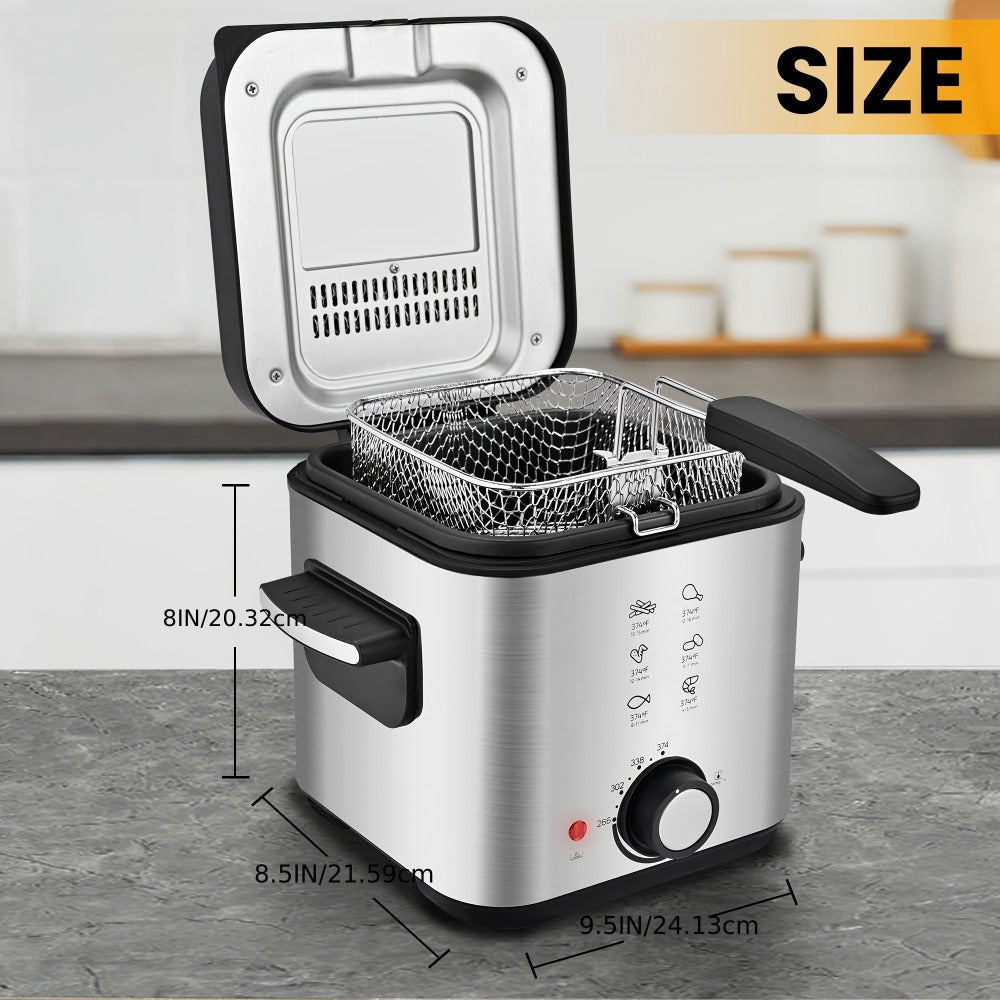 1500W Black Deep Fryer with 1.5L or 2.5L Capacity, Windowed Removable Lid and Temperature Dial