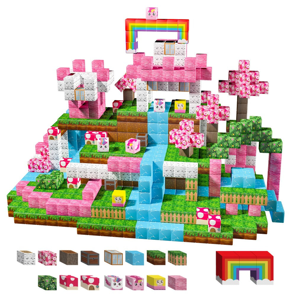 Magnetic Cube Building Set in 48-Piece or 110-Piece Pink, Blue, Green and Brown Fantasy Options