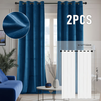 Velvet Room Darkening Curtains 2 Panels, Grommet Top Thermal Insulated Soundproof Blackout Curtains for Living Room Bedroom