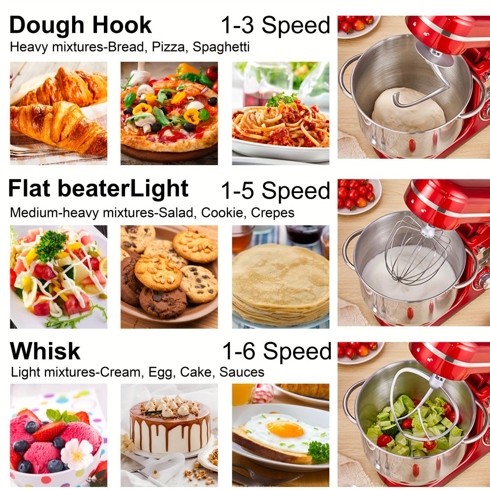 Stand Mixer 1200W 6L Stainless Steel Bowl - Kitchen Food Stand Mixer with Dough Hook, Whisk & Beater