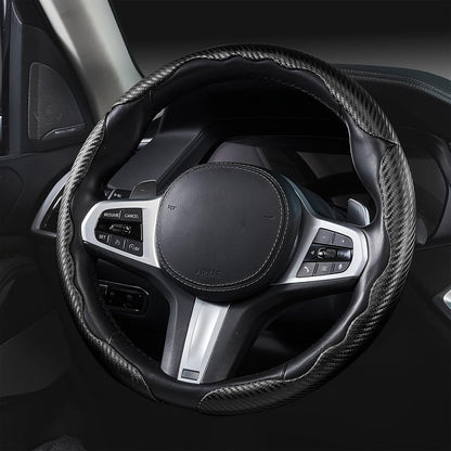 Carbon Fiber Steering Wheel Cover 3pcs – Anti-Skid Segmented Snap-On Protector, High-Grip ABS Resin, Universal Fit, Wood Grain Yellow