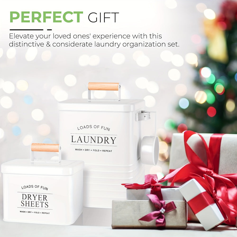 Laundry Pod Container & Dryer Sheet Holder Set with Scoop, Metal Farmhouse Laundry Room Organizer