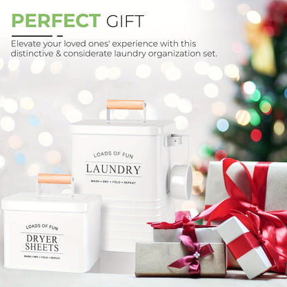 Laundry Pod Container & Dryer Sheet Holder Set with Scoop, Metal Farmhouse Laundry Room Organizer
