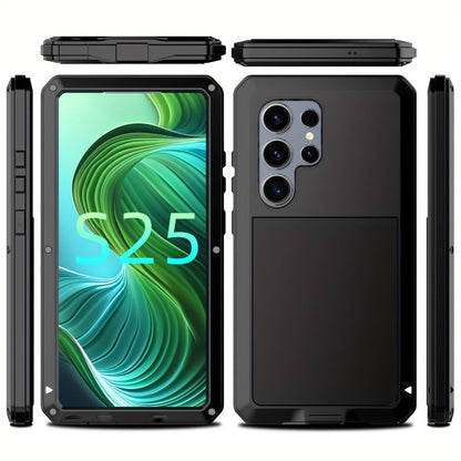 Phone Case with Metal Frame, Integrated Glass Screen Protector and S Pen Opening for Select Galaxy S23-S25 Models