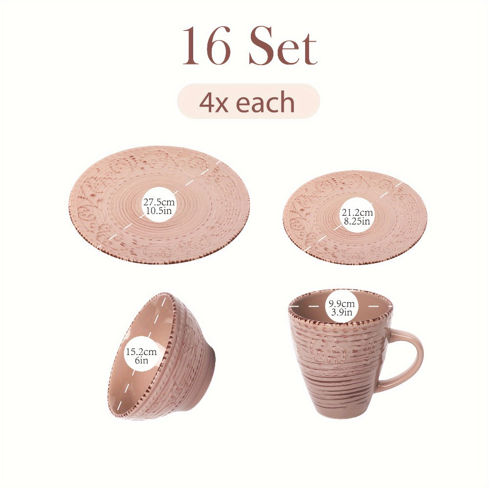 16-Piece Ceramic Dinnerware Set Service for 4 – Stoneware Plates Bowls Mugs Chip Scratch Resistant Dishwasher Microwave Safe Holiday Gift
