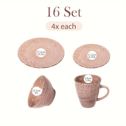 16-Piece Ceramic Dinnerware Set Service for 4 – Stoneware Plates Bowls Mugs Chip Scratch Resistant Dishwasher Microwave Safe Holiday Gift