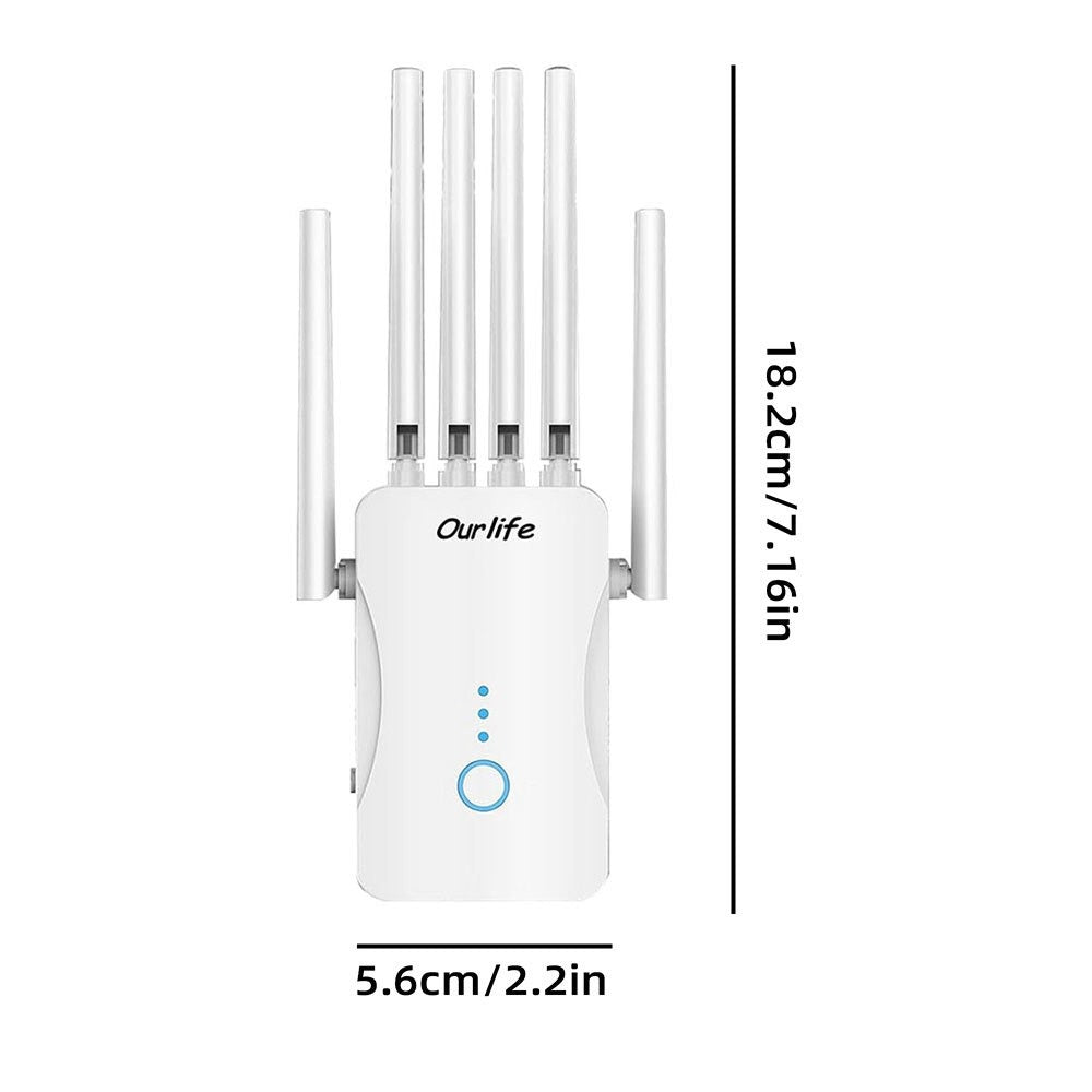 WiFi 6 Mesh Extender 1400Mbps 6-Antenna Dual Band - 2.4GHz & 5GHz Whole Home Coverage, One-Button WPS Setup
