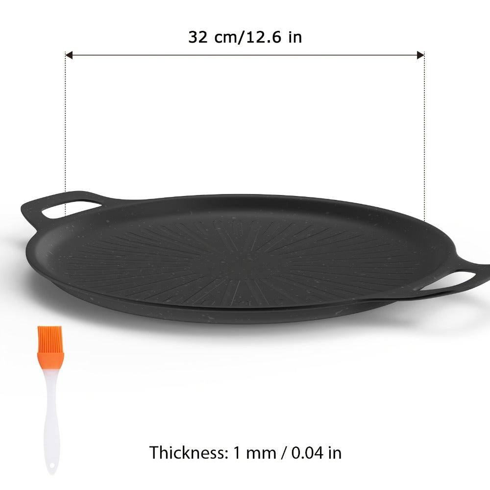 BBQ Griddle Pan Non-Stick with Oil Drain Groove & Double Handles for Home Cooking, Dining and Outdoor Meals