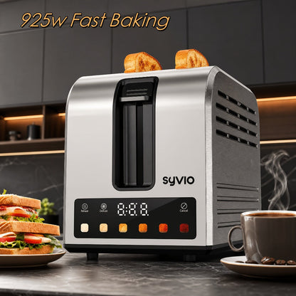 Toaster 2-Slice Stainless Steel Smart Touchscreen, 5 Bread Types, 6 Browning Levels, Wide Slots, Temperature Control