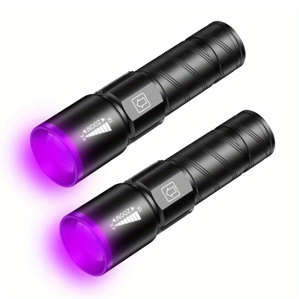 UV Blacklight 2 Pack Rechargeable Portable, Adjustable Brightness & Zoom Ultraviolet Lamp for Home and Salon Manicures