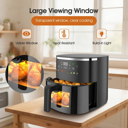 Air Fryer 6QT with 8 Preset Functions, Visible Window, Adjustable Temperature & Timer, Large Oil-Free Cooker for Crispy Fries
