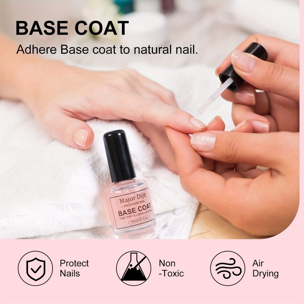 Nail Base Coat and Top Coat Kit – High Gloss Long-Lasting Air Dry Non-Gel Nail Care Set with Nutrient Oil & Drying Agent