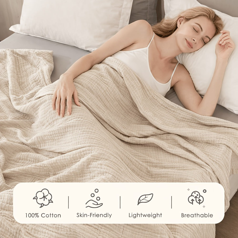 Muslin Blanket 100% Cotton 6-Layer, Breathable Gauze Throw for Couch & Bed, All Season, 13 Colors