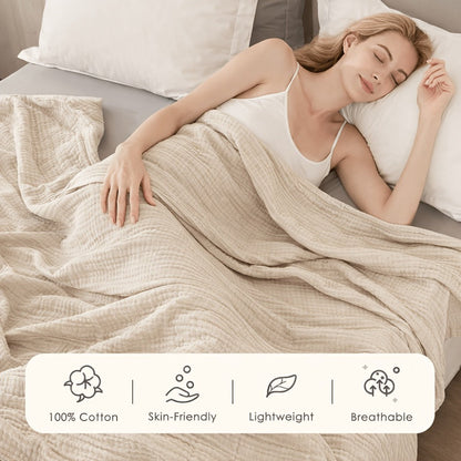 Muslin Blanket 100% Cotton 6-Layer, Breathable Gauze Throw for Couch & Bed, All Season, 13 Colors