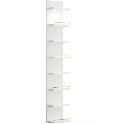 Floating Wall Shelves with LED Light - 6 & 8 Tier Wall Mounted Display Shelf Unit with Anti-Slip Rails for Bedroom